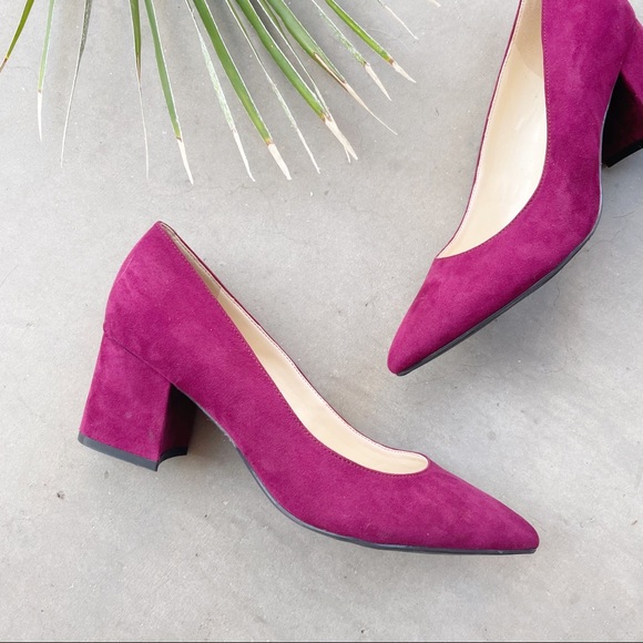 Nine West Shoes - NINE WEST Magenta Suede Chunky Pointy Pumps